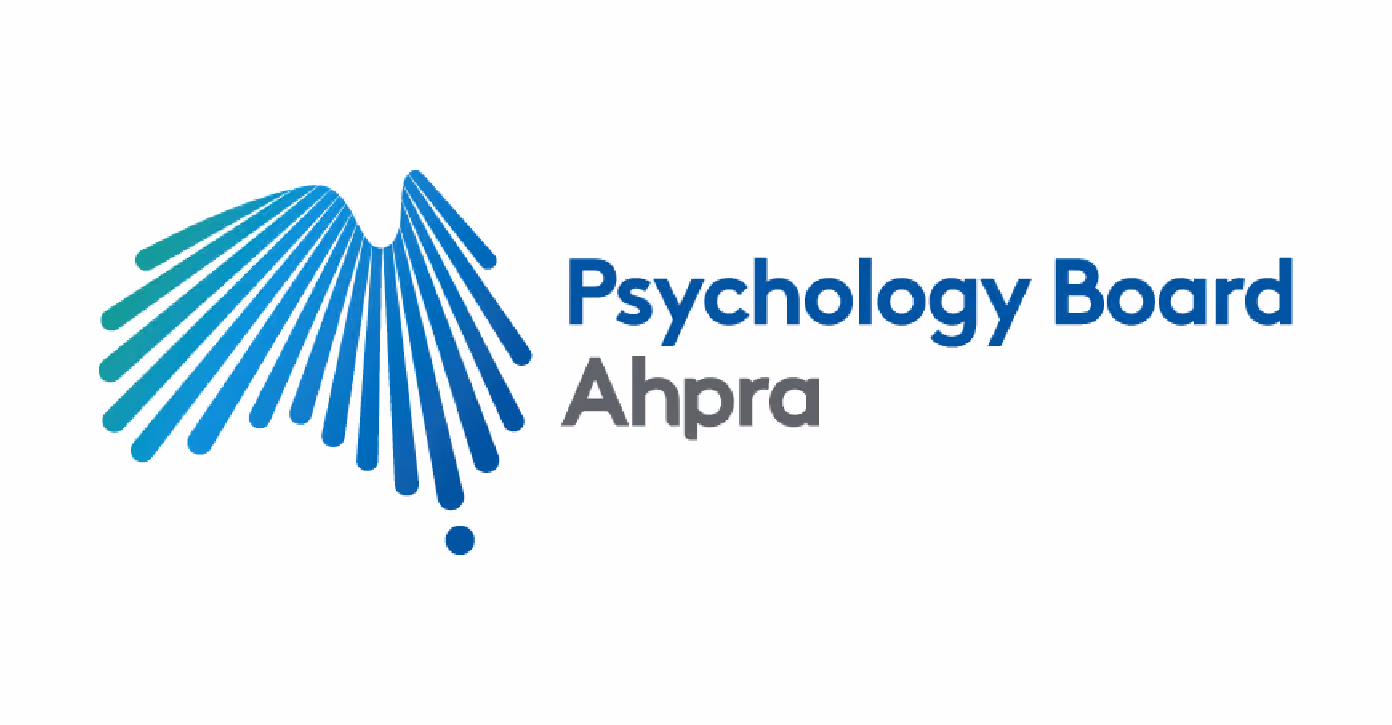 Logo of the Psychology Board of Ahpra featuring a stylized fan-shaped design with blue gradient lines to the left and the text 'Psychology Board Ahpra' on the right.