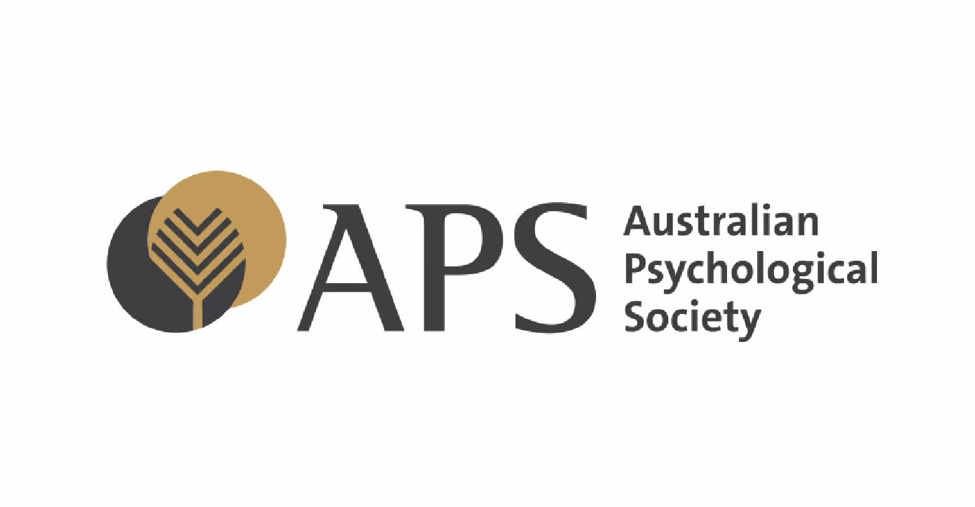 Logo for the Australian Psychological Society featuring stylized tree design in overlapping gold and black circles next to the acronym APS and the text Australian Psychological Society in black.