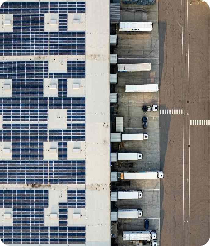 Birds eye view of warehouses to represent industrial tenant representation services