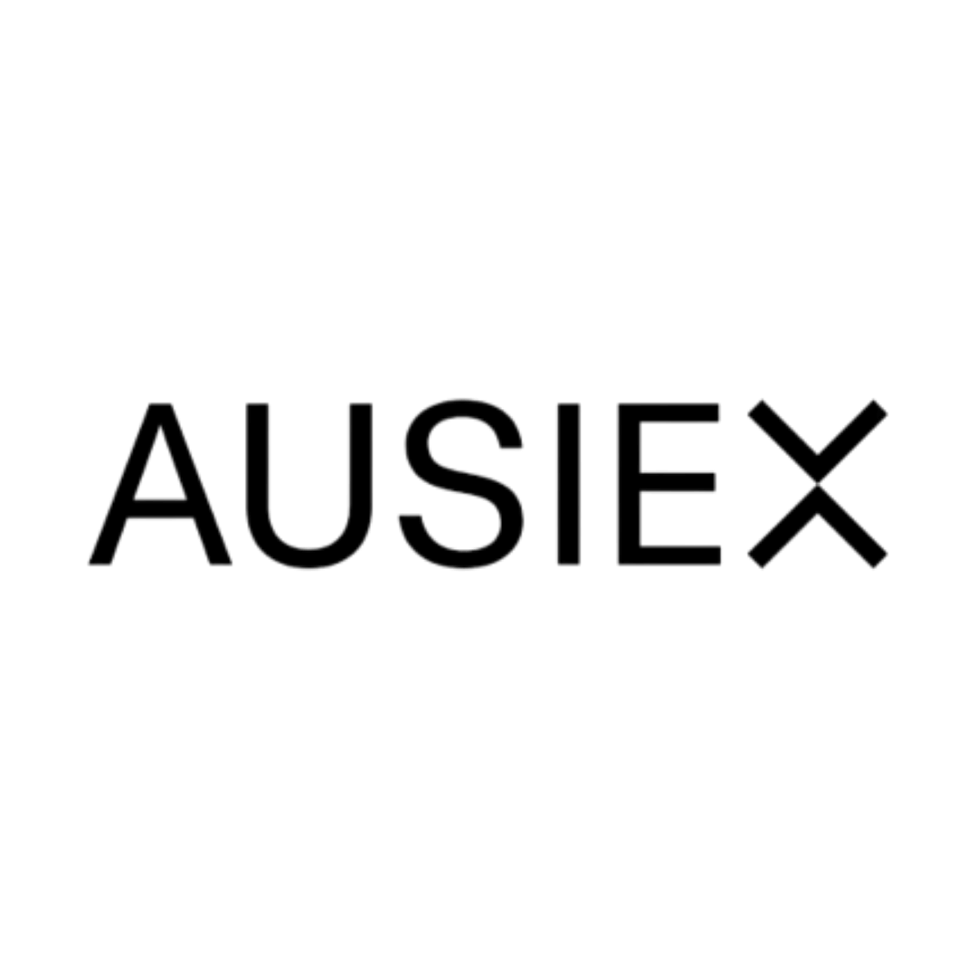 AUSIEX text logo in black letters on a white background.