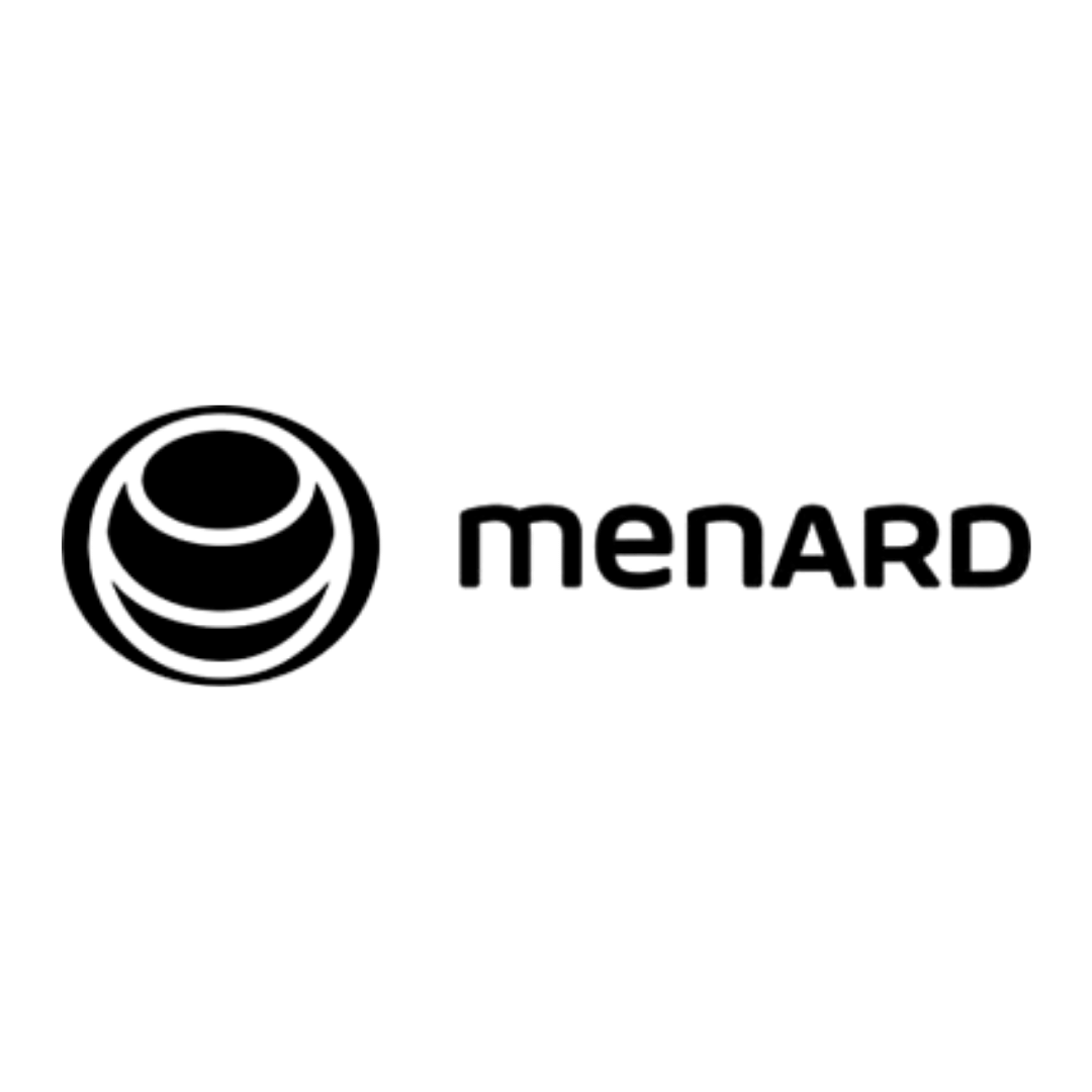 Menard logo featuring a stylized circular emblem next to the word 'menard' in bold lowercase letters.