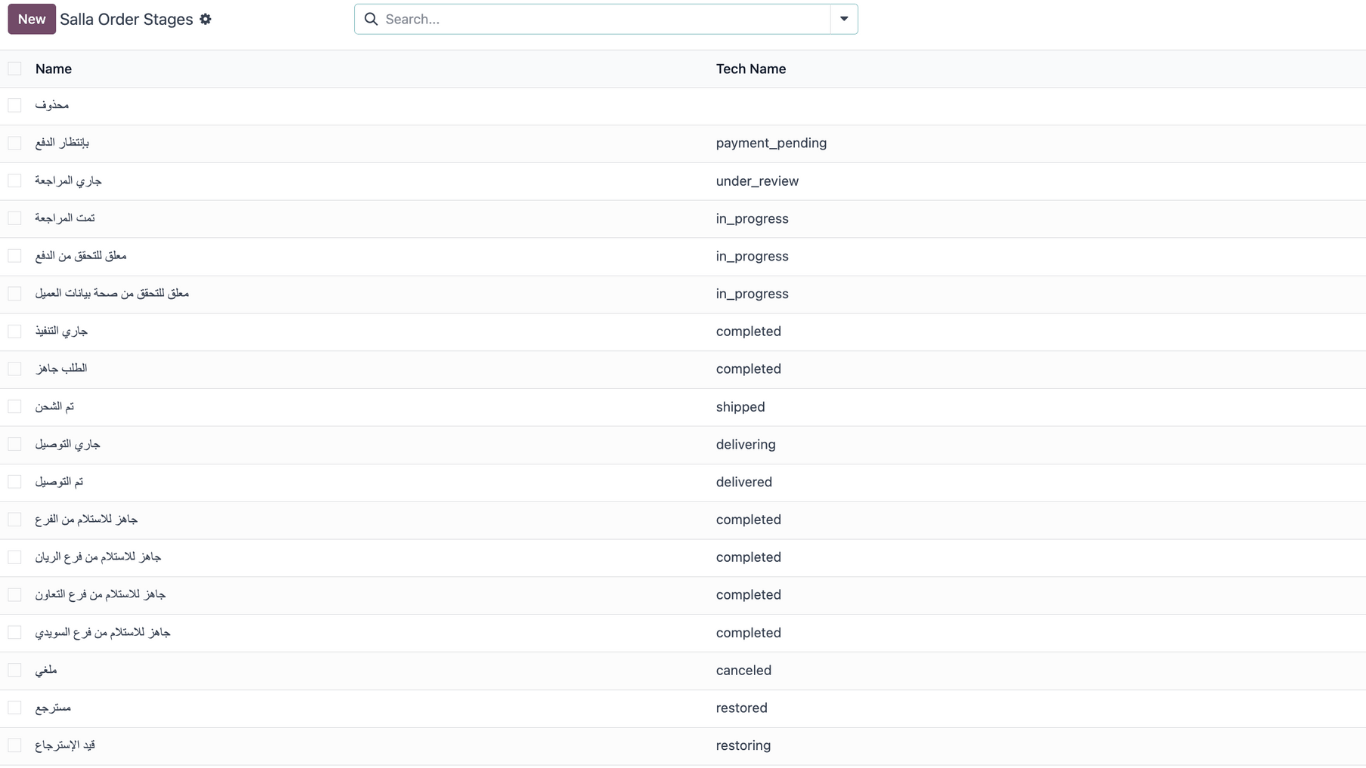 Salla order stages mapped in Odoo