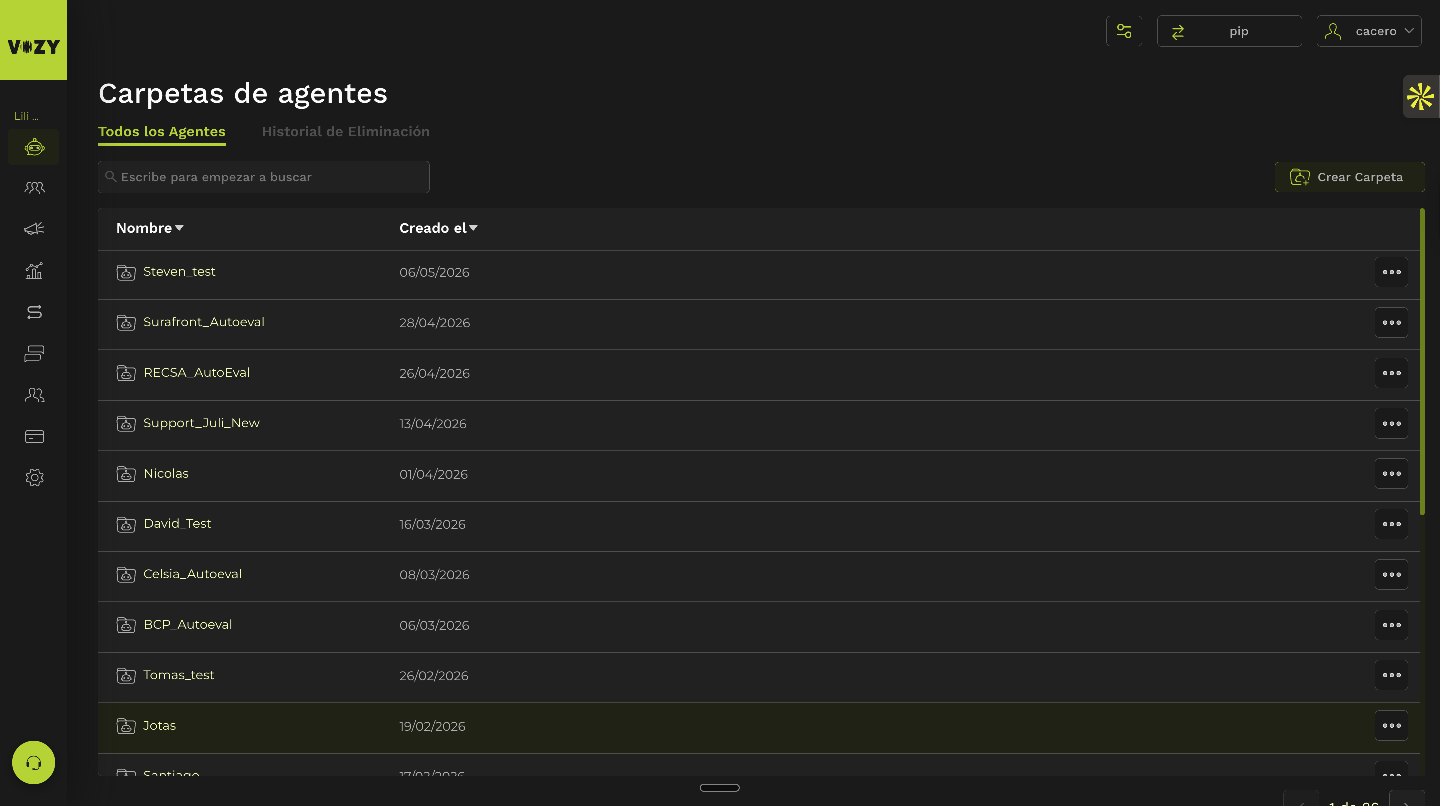 Pantalla de la app Engage de Vozy Nexus