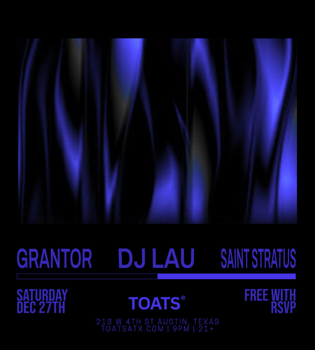 An abstract flyer for Saint Stratus at TOATS.