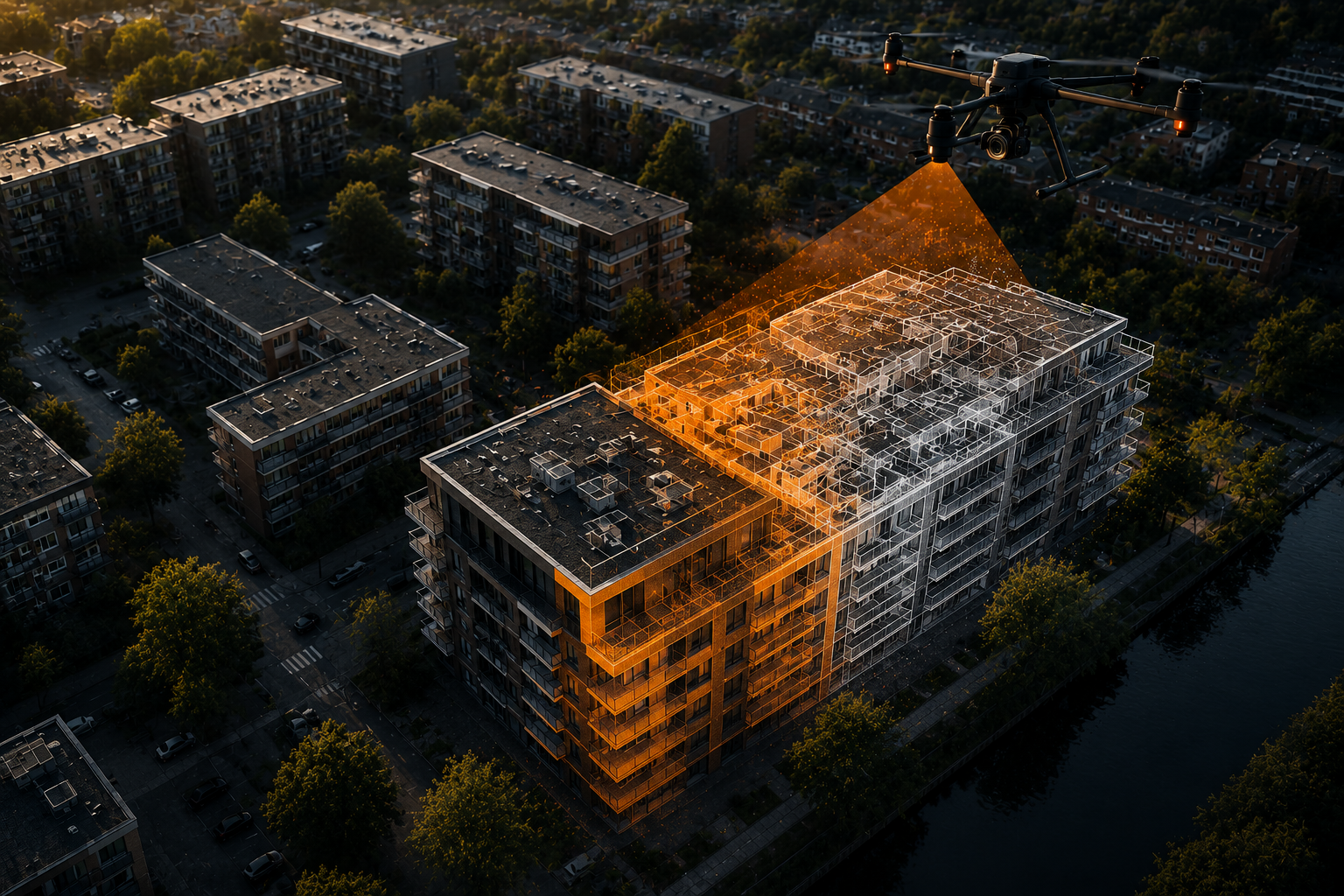 Dronebeeld van een gebouw
