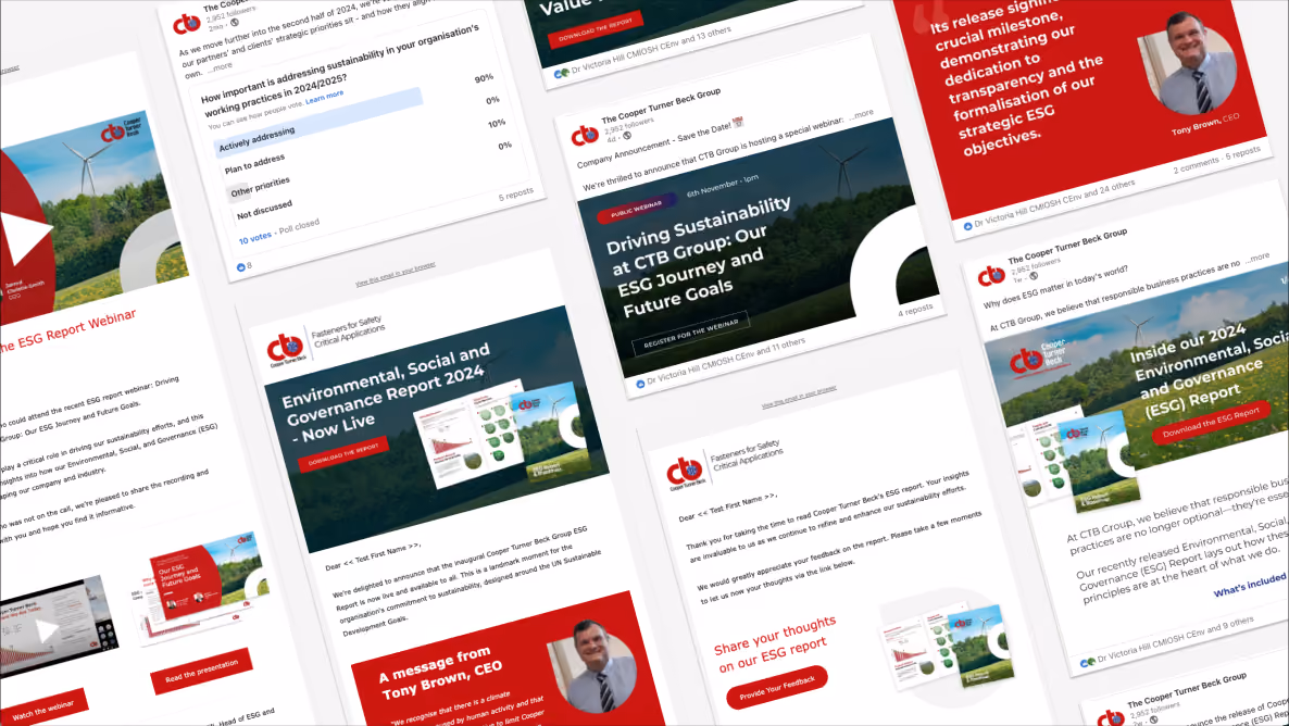 Cooper Turner Beck social media posts about sustainability, employees and company news