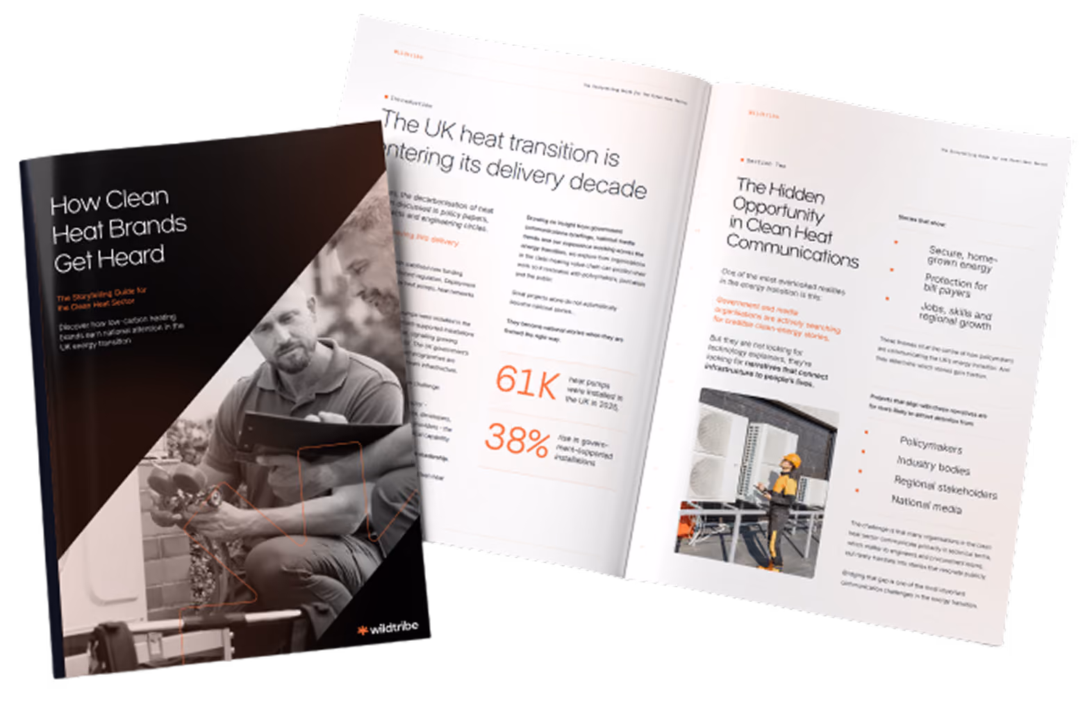 Wildtribe's How Clean Heat Brands Get Heard guide, showing its cover and sample pages