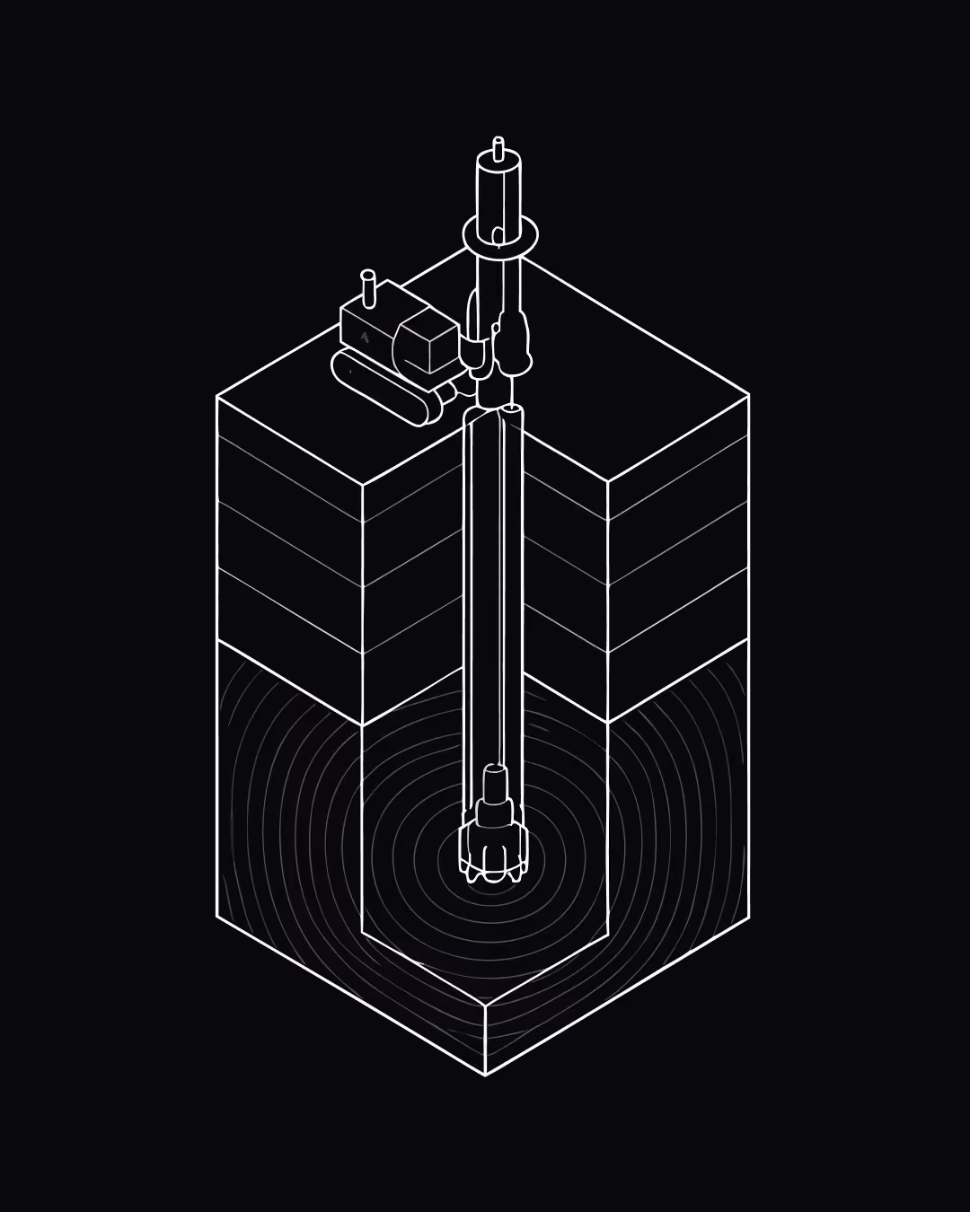 Onsen line illustration of a borehole and underground heat exchange system