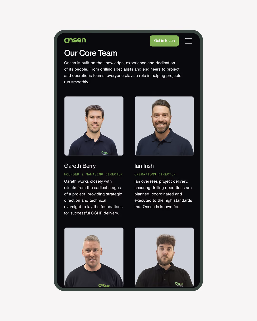 Onsen Energy mobile website design