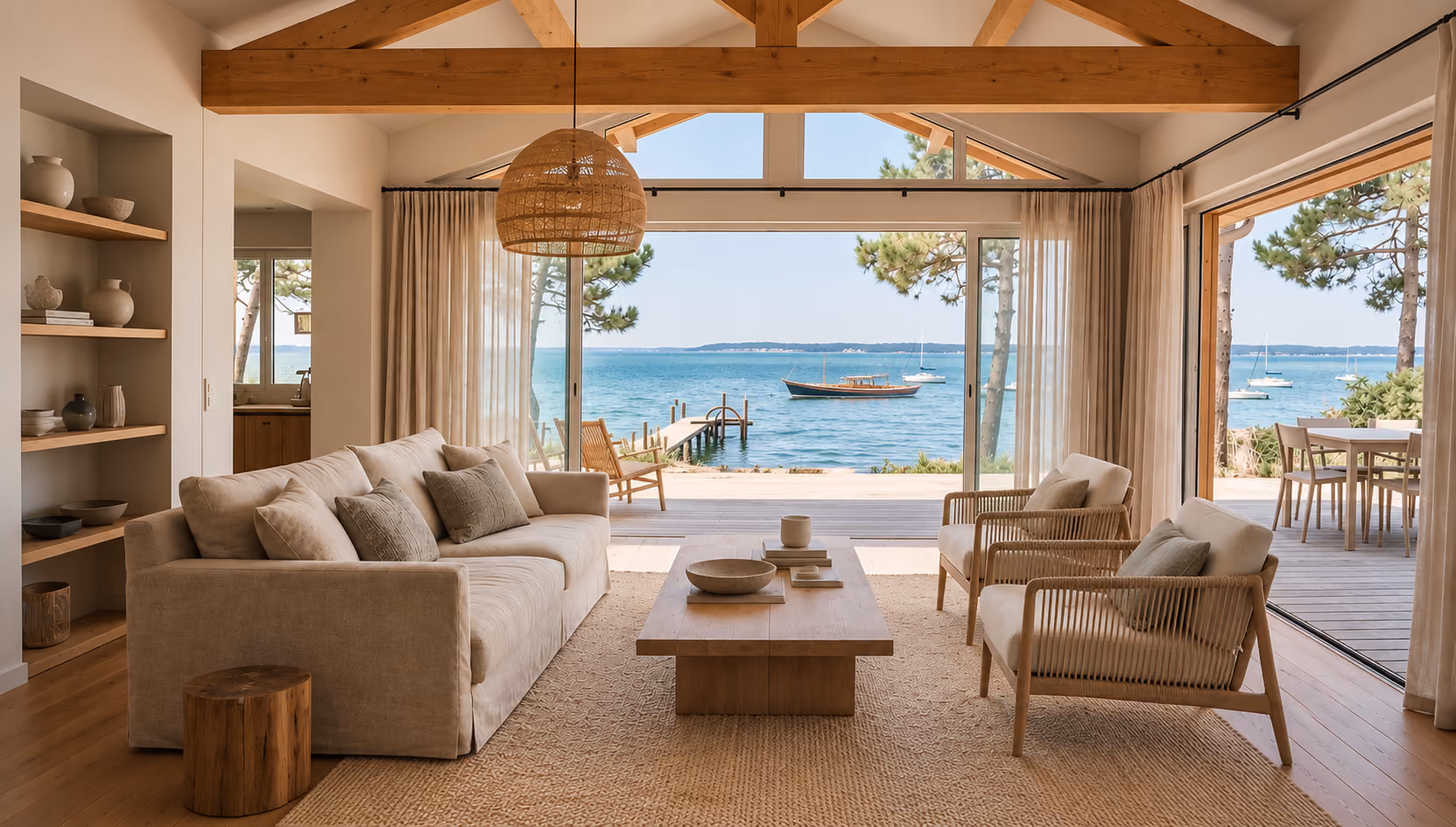 Espace de vie épuré d'une villa du Bassin d'Arcachon