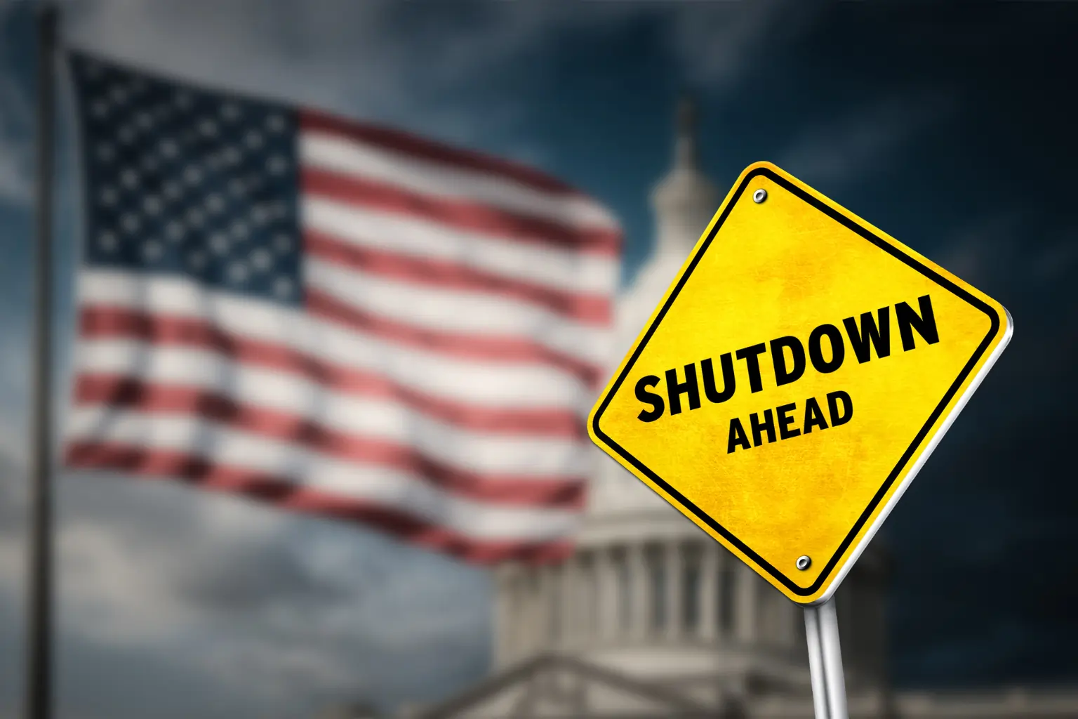 U.S. Capitol and federal government buildings during coverage of a government shutdown