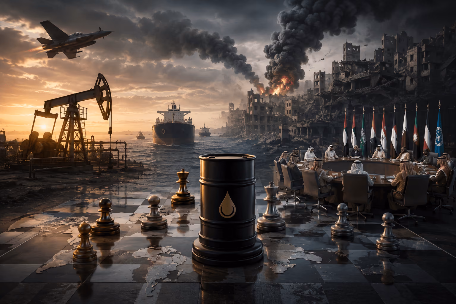 Oil tanker and energy market chart during war-related supply disruptions