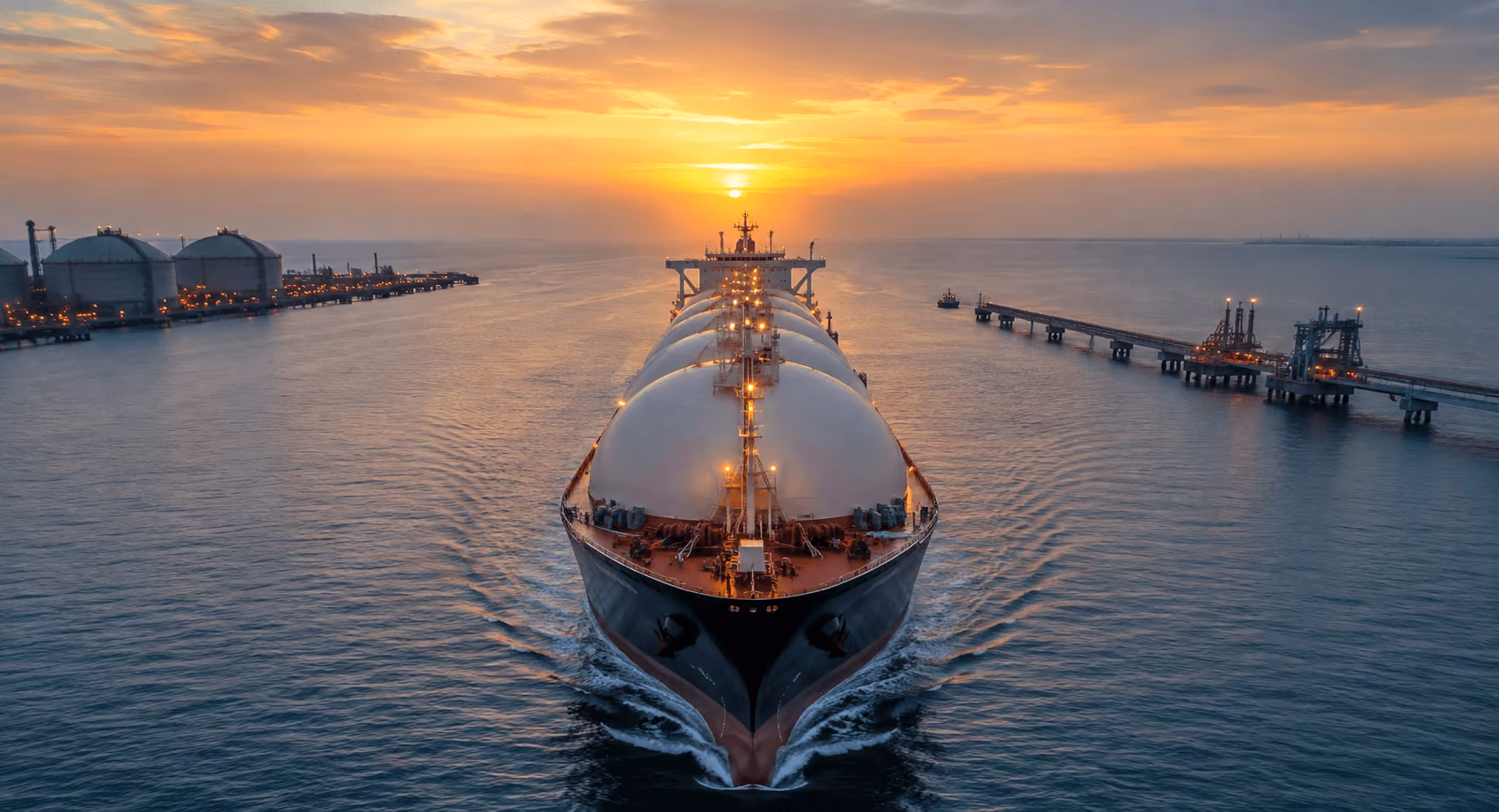 LNG carrier at an export terminal illustrating how the Hormuz crisis increased reliance on U.S. LNG for global supply security.