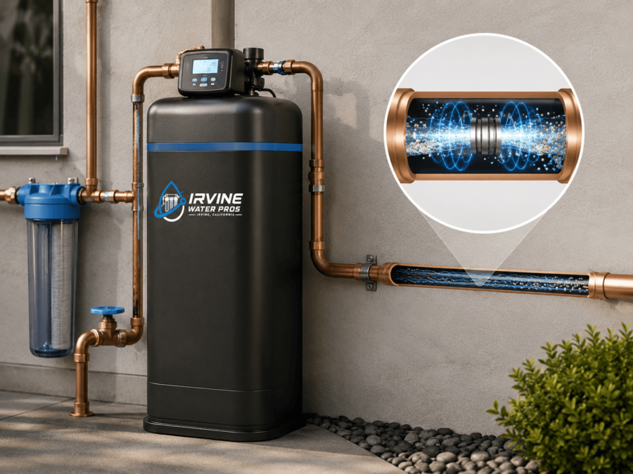 Irvine Water Pros - Irvine, California salt-free water conditioner installed to reduce scale buildup and protect household plumbing.