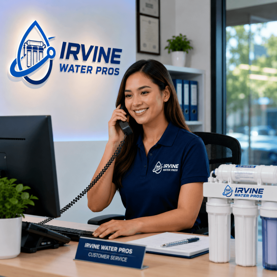Customer service representative assisting a caller about Irvine Water Filtration in Irvine, California from the Irvine Water Pros office.