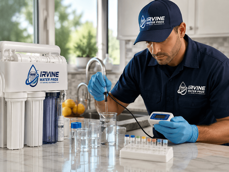 Irvine Water Pros - Irvine, California technician performing in-home water testing before recommending filtration solutions.