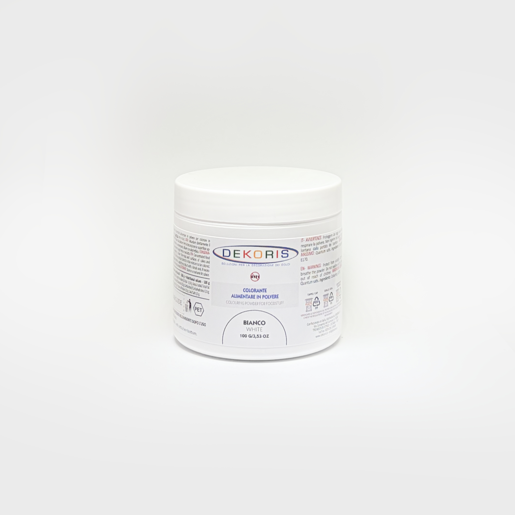 Colorante Alimentare in Polvere Idrosolubile Bianco E170 – Barattolo da 100 g