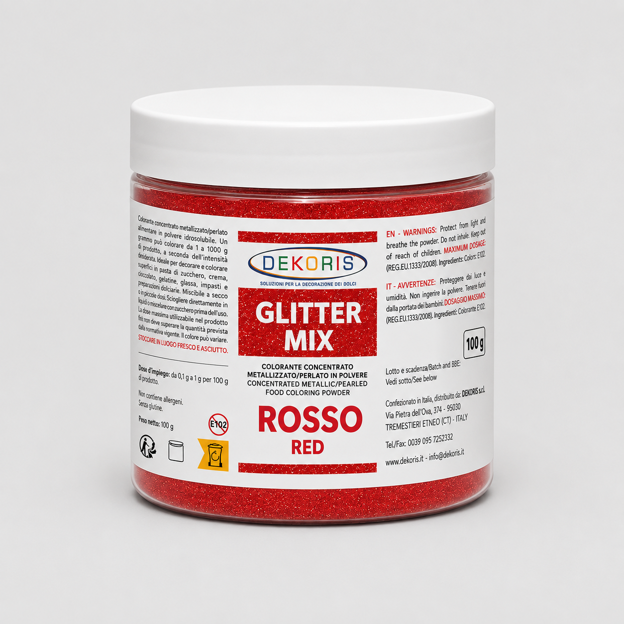 Colorante Alimentare in Polvere Glittermix Rosso – Barattolo da 20 g