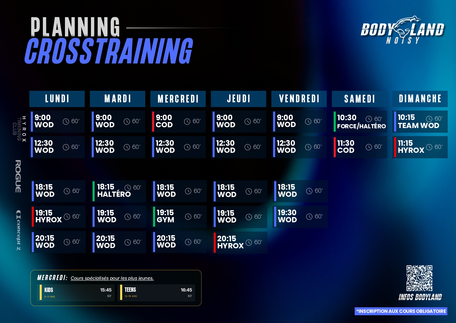 Planning CrossTraining / Hyrox Bodyland Noisy-le-Grand — horaires de la semaine