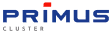 Logo de Primus avec motif bleu et rouge.