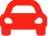 Icône rouge d'une voiture vue de face sur fond blanc.