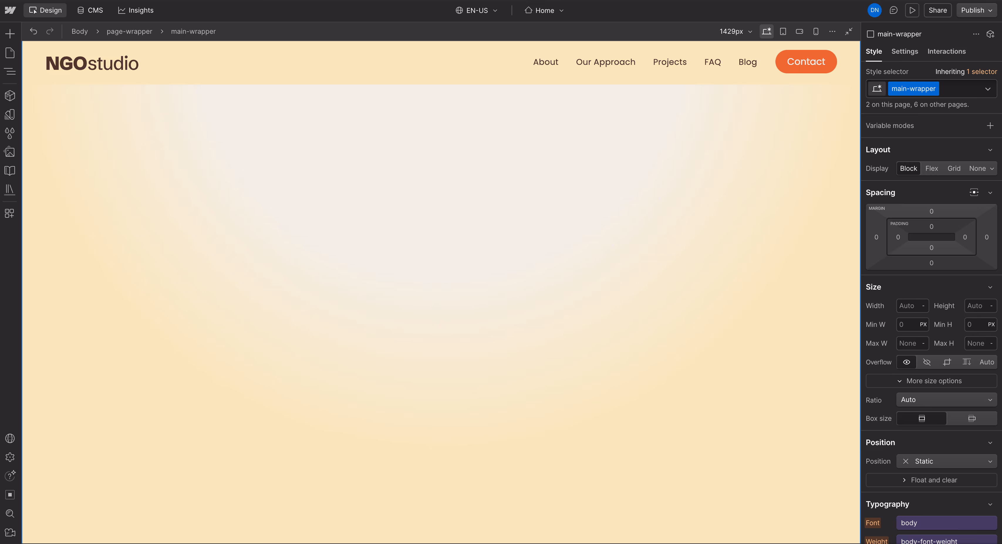 Image of Webflow design used as a background photo that scale up when the user scroll down