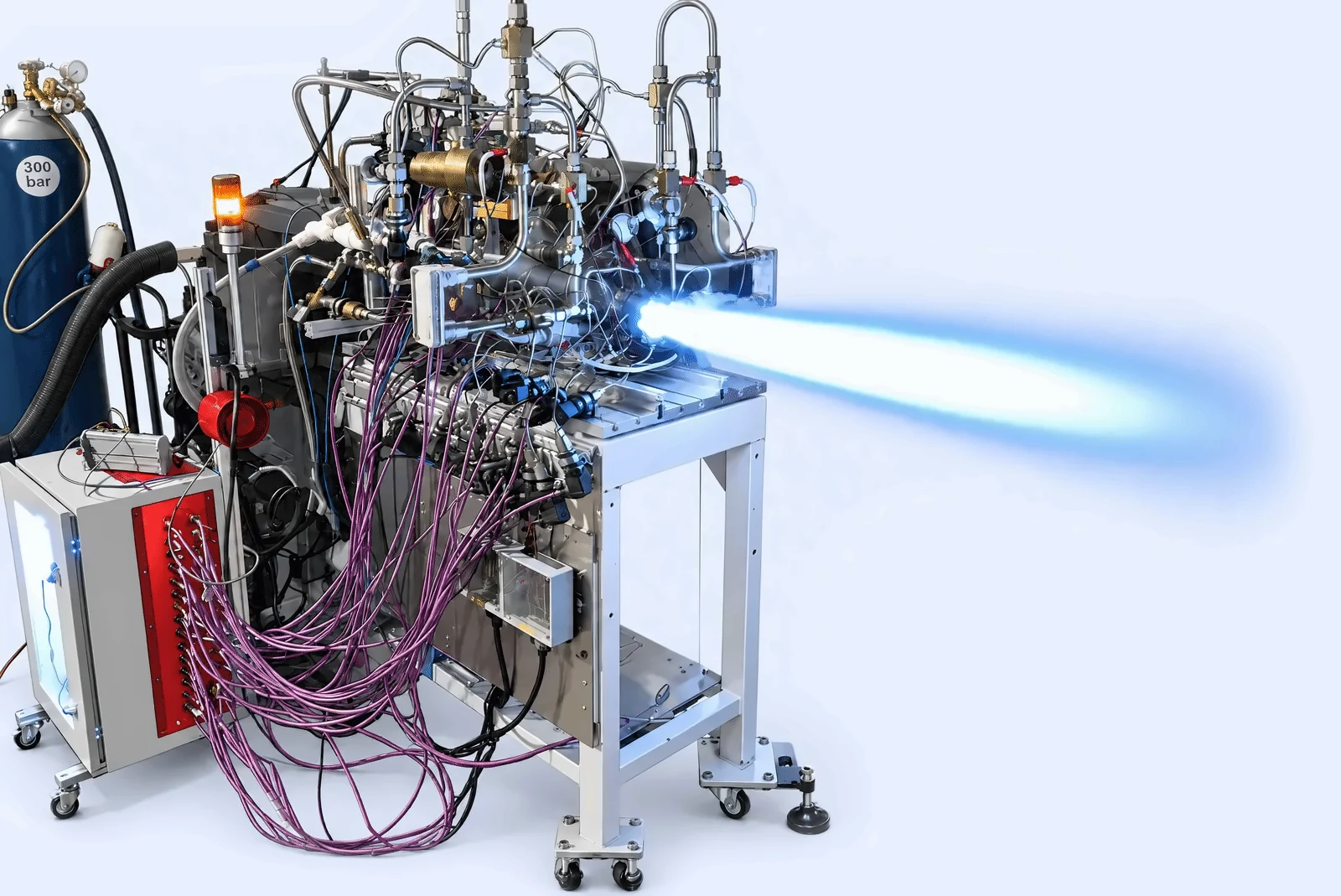Integrated cryogenic propulsion module during a methalox hot-fire test