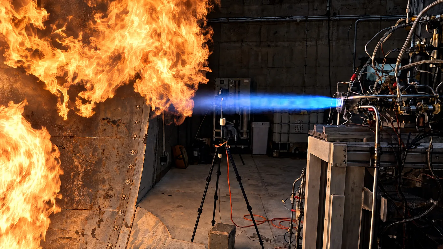 TCA hot-fire with blue methalox plume