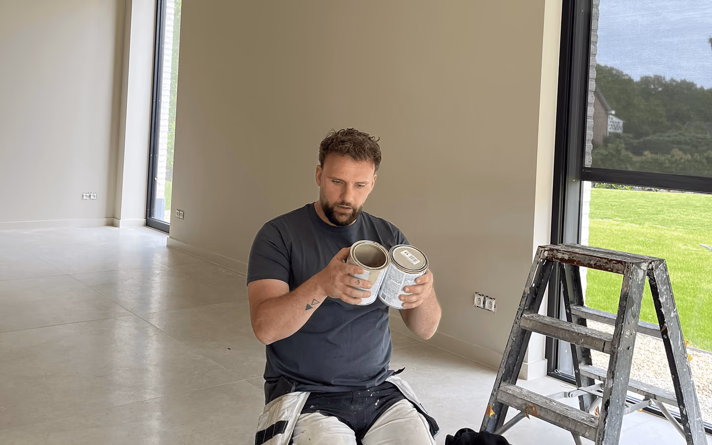 Professional painter checking colors