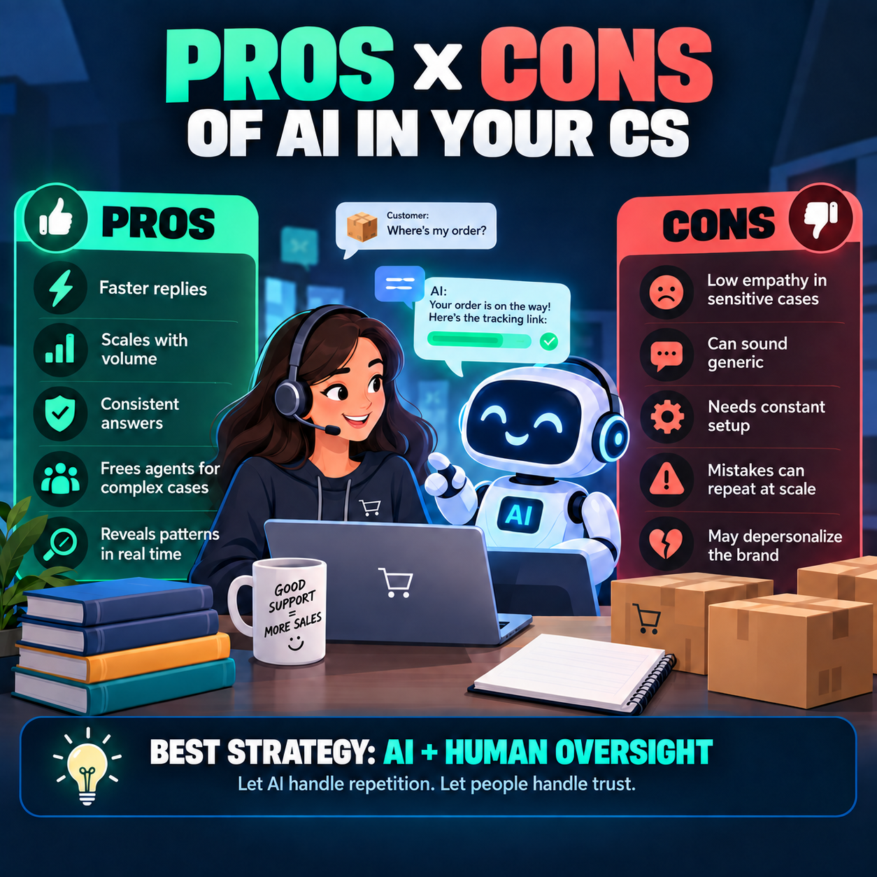 AI vs human customer service illustration