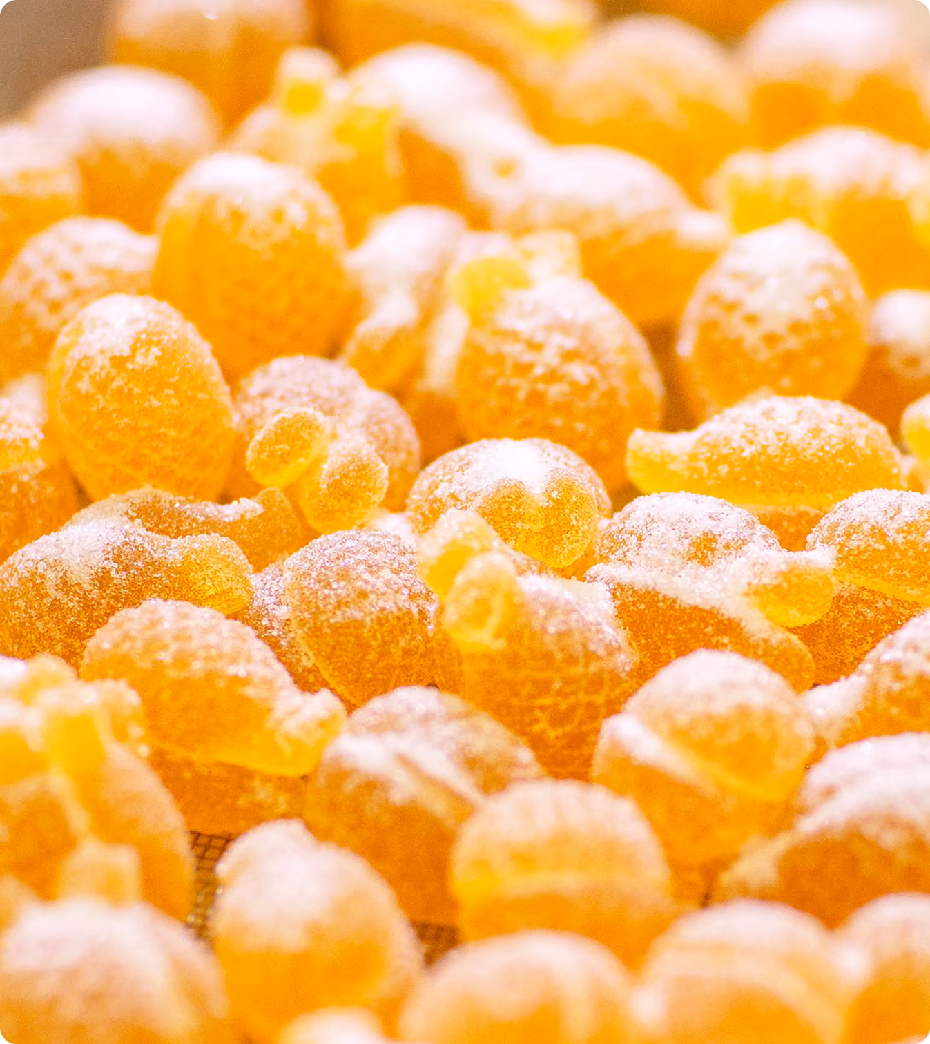 Oranje confiserie-snoepjes bestoven met suiker