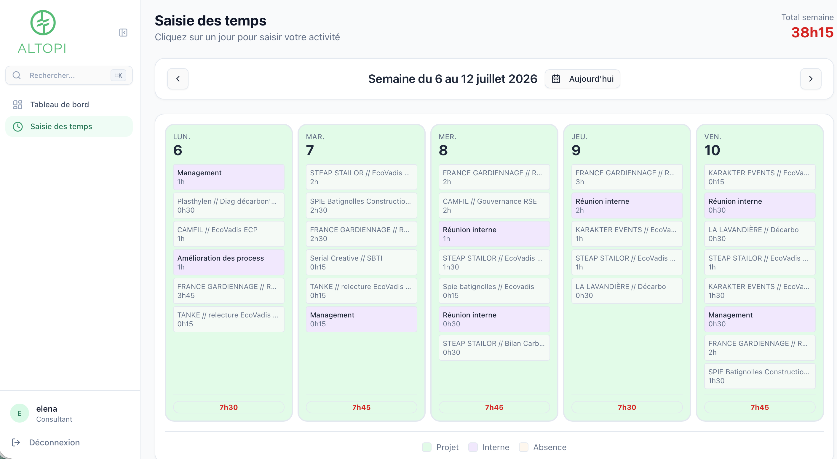 Logiciel de suivi de temps sur-mesure pour cabinet de conseil