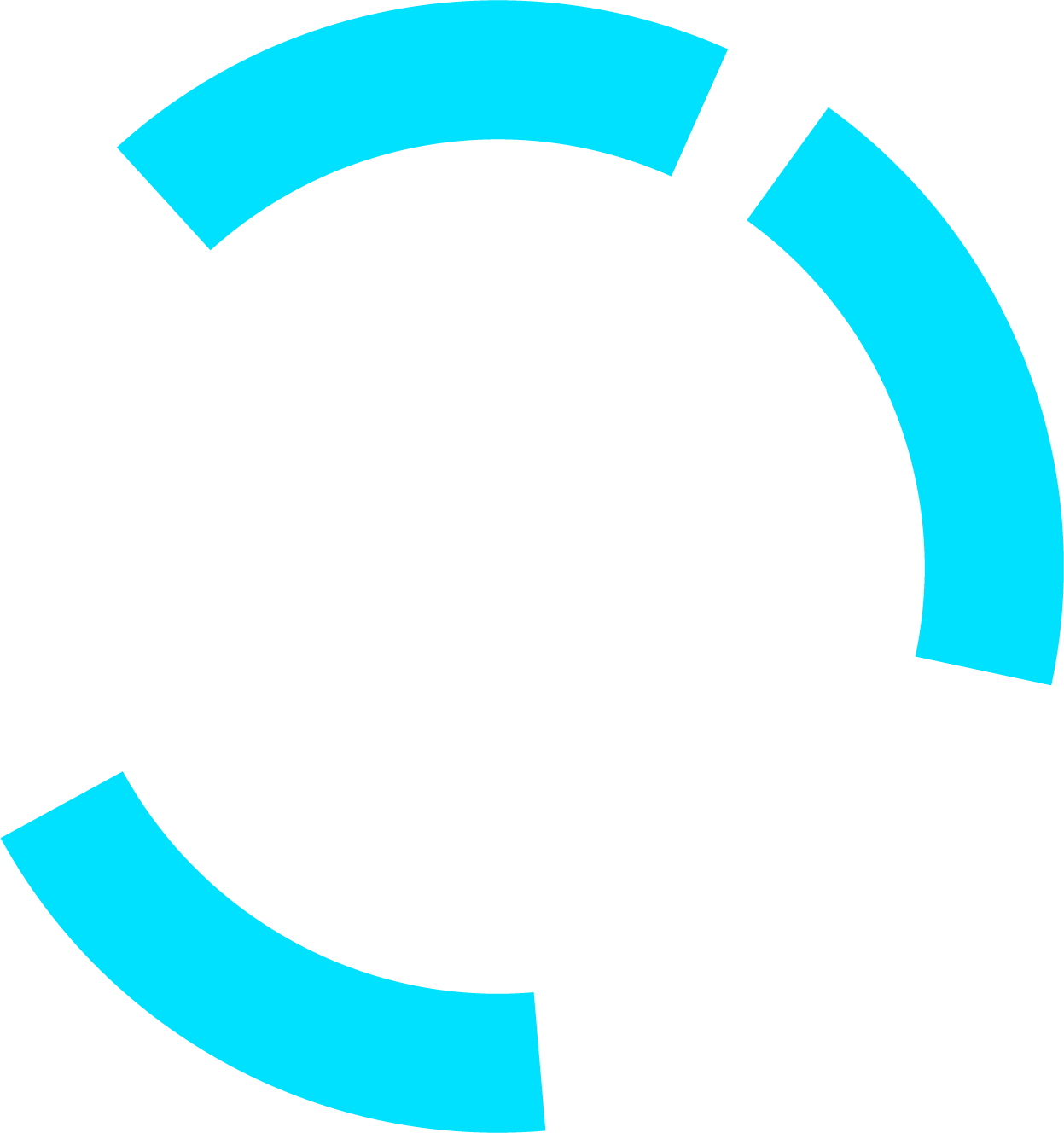 Abstract circular logo with three bright blue curved segments arranged around a white center.