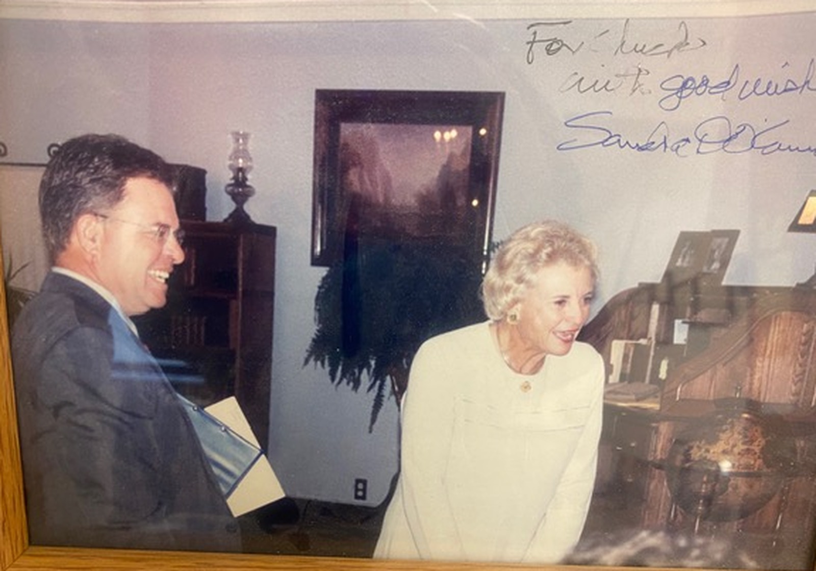 Chuck Schuyler with Supreme Court Justice Sandra Day O'Connor, signed For Chuck with good wishes