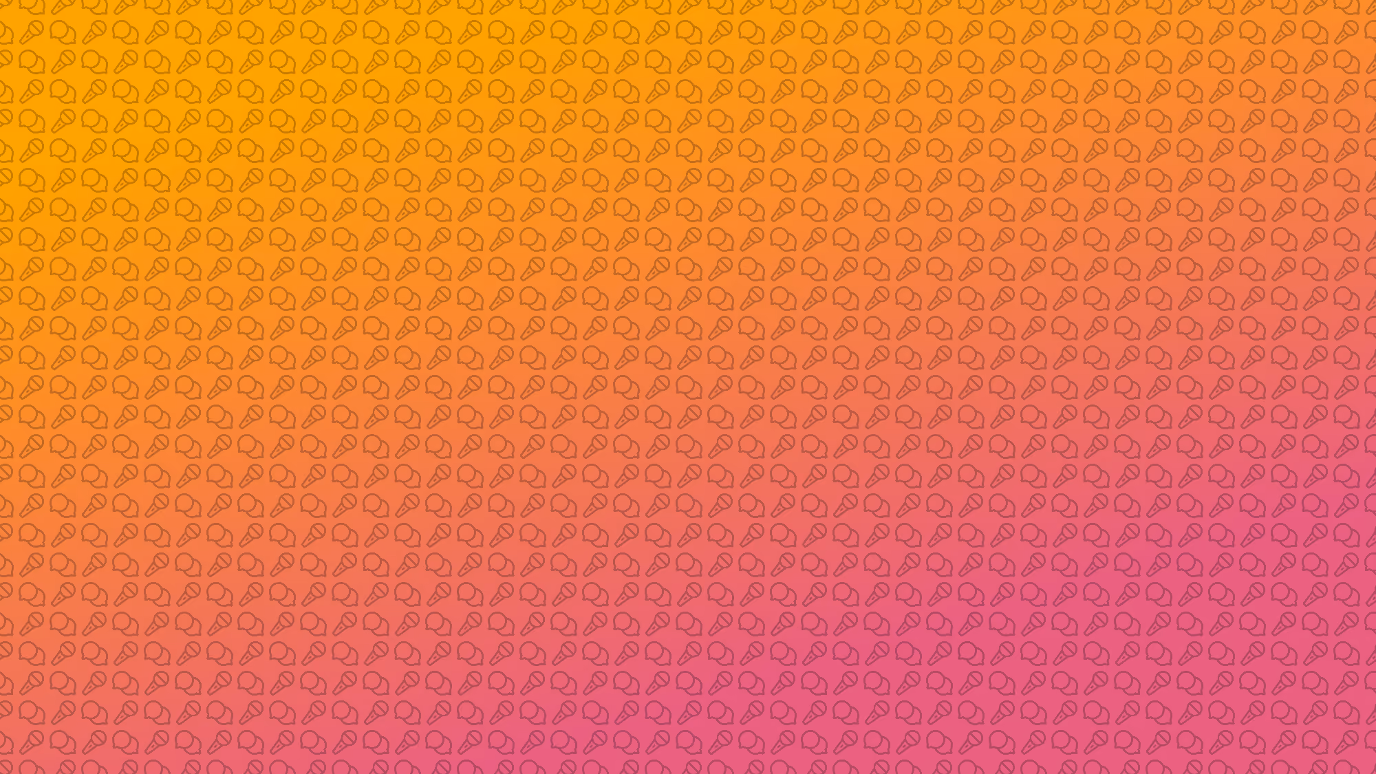 Orange to pink gradient background with pattern of outlined acorns and ice creams.