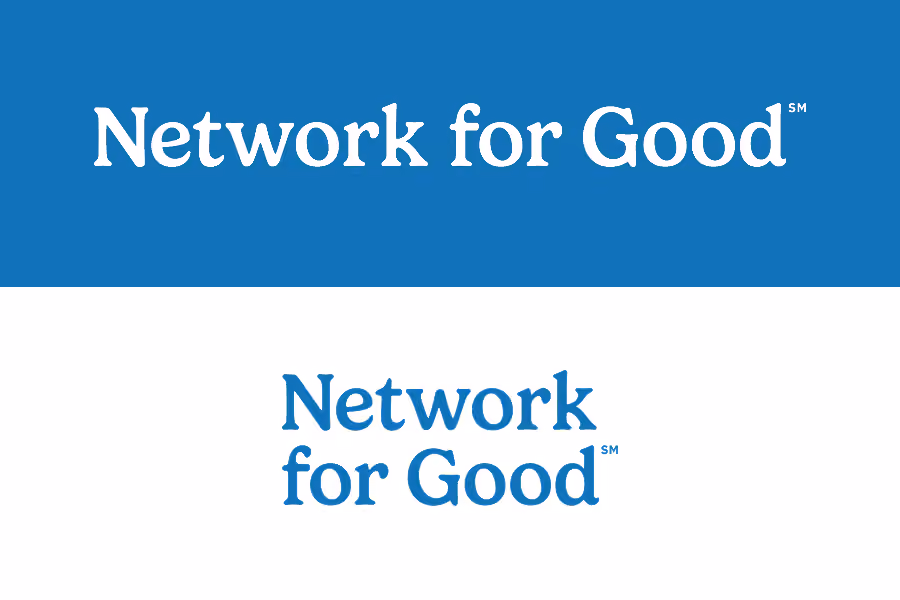 The text Network for Good displayed in white on blue background top and blue on white background below.