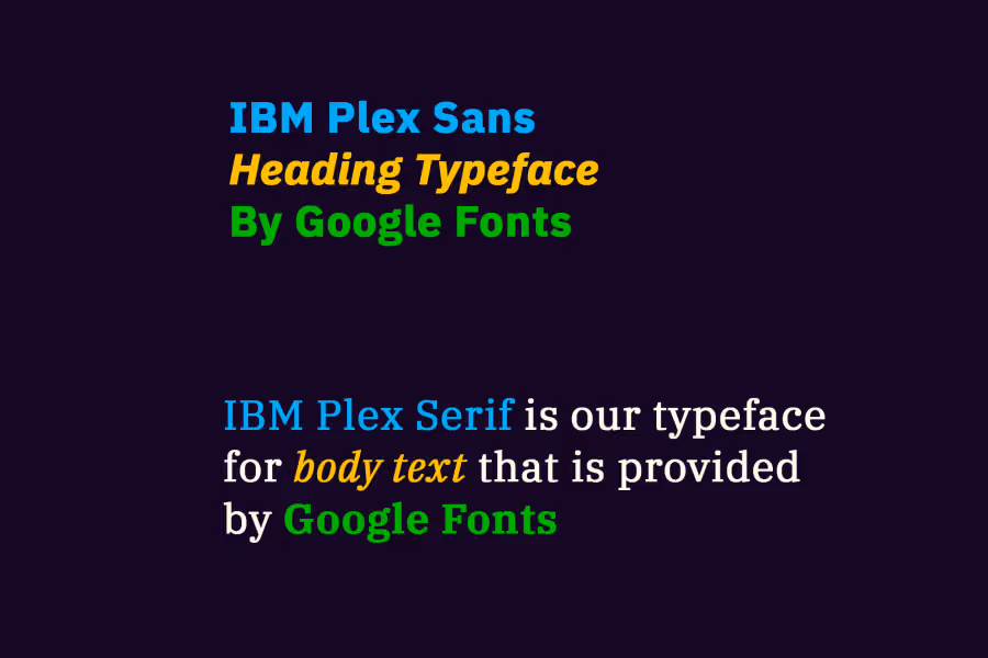 Text showing IBM Plex Sans as heading typeface and IBM Plex Serif for body text by Google Fonts.
