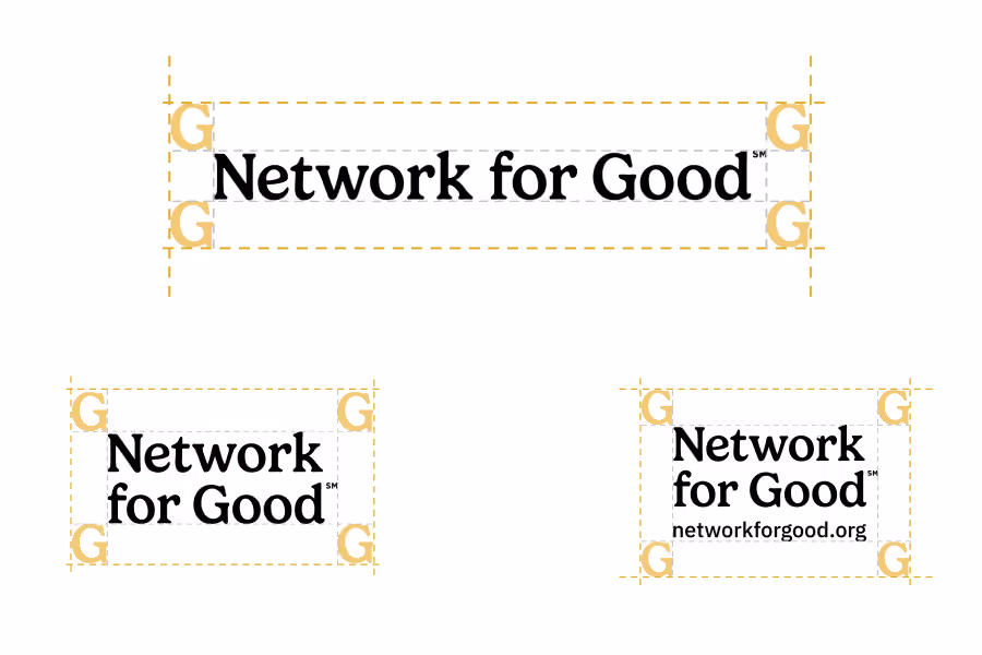 Three variations of the Network for Good logo with text in black on white backgrounds.