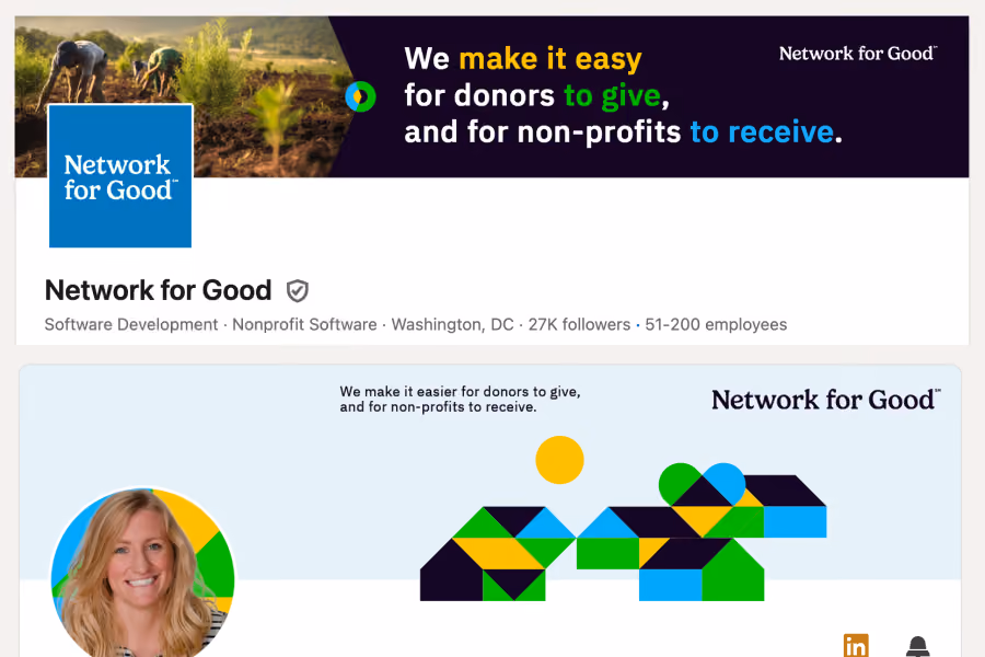 Network for Good branding with messages about easing donations and nonprofit receipt services.