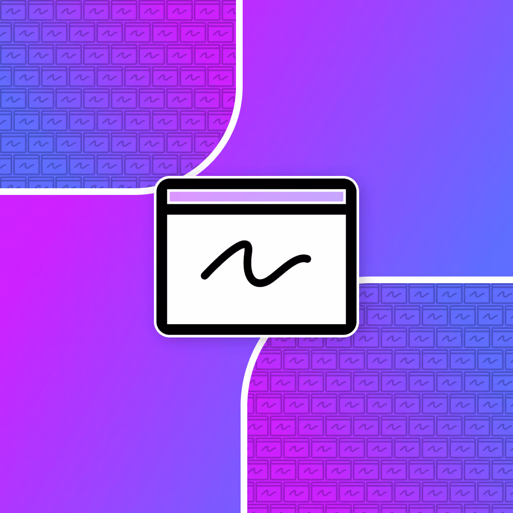 Black and white browser window icon over a purple-blue gradient background with smaller window icons.