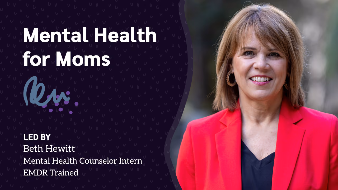 Smiling counselor in red blazer, course image for Mental Health for Moms