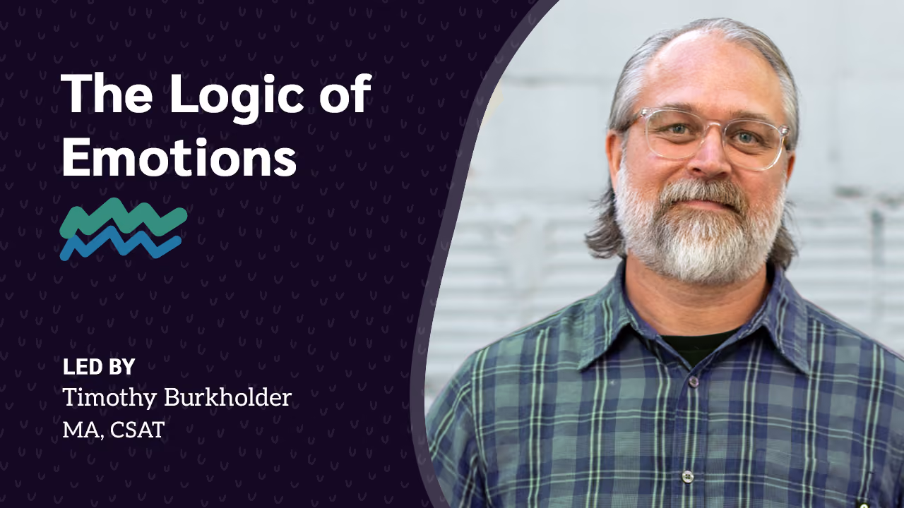 Portrait of a smiling counselor with glasses and gray beard wearing a green plaid shirt, course title text.