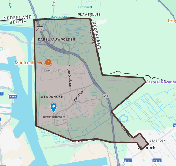 Stratenplan met de afgebakende zone voor nieuwe patiënten