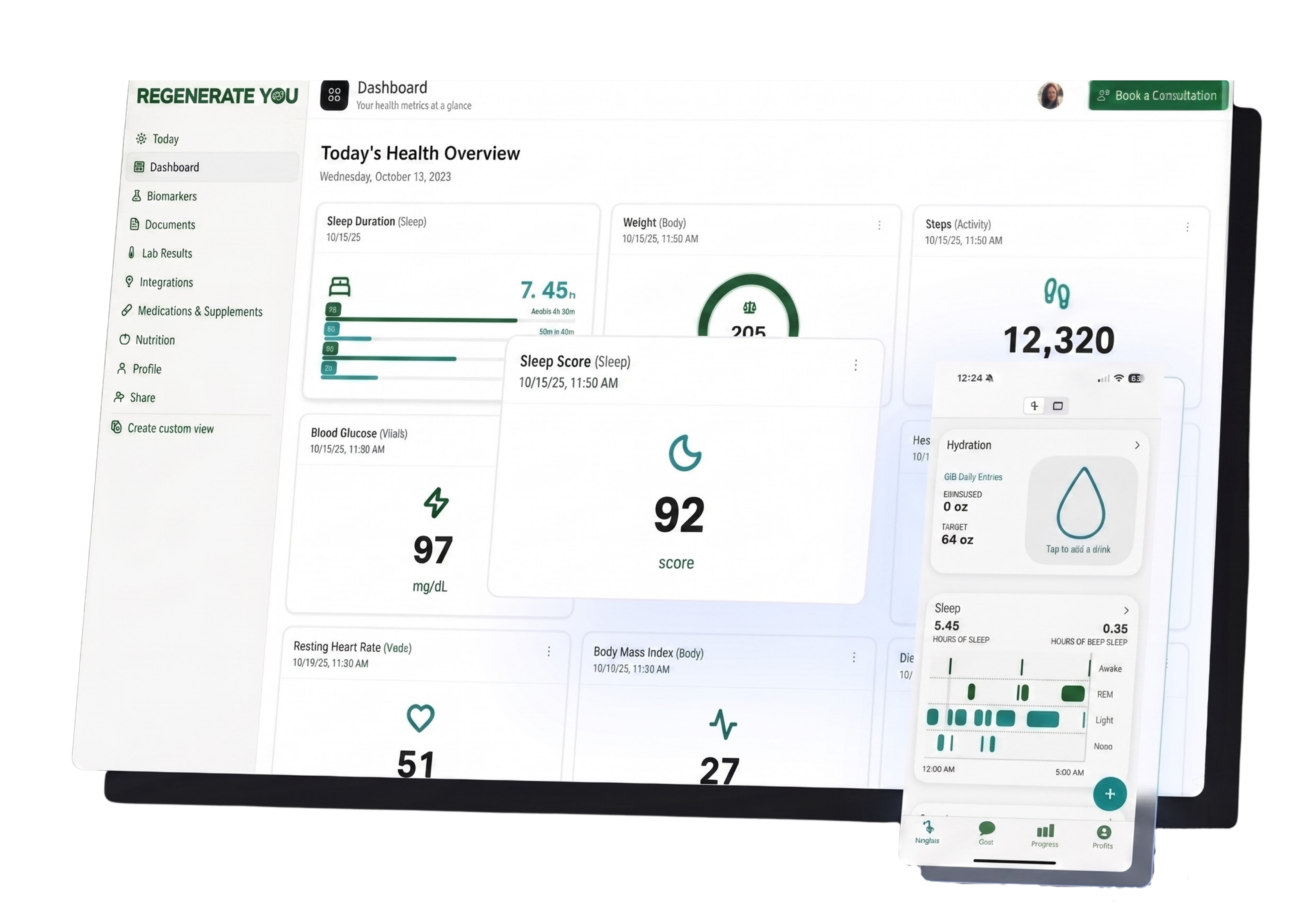 REGENERATE YOU UI/UX website showing intefration of AI