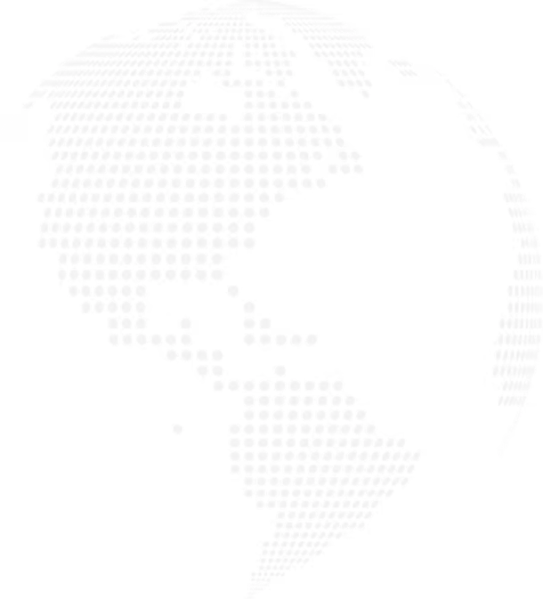 Stylized globe with North and South America formed by an array of evenly spaced gray dots.