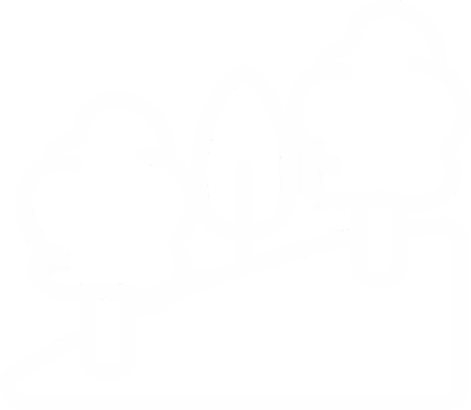 Three stylized trees of different shapes on a sloped ground, black and white icon style.