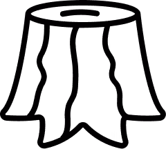 Line drawing of a tree with a large rounded top and branches spreading from the trunk.