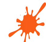 Orange paint splatter with irregular edges on a transparent background.