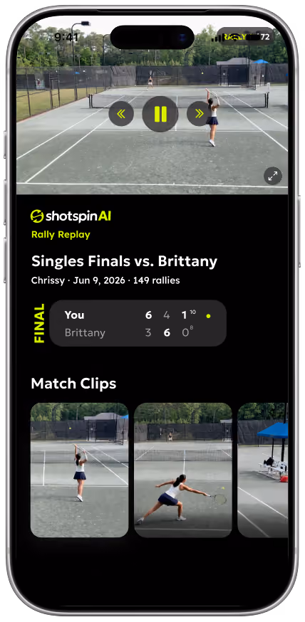Full match replay screen in ShotSpin AI