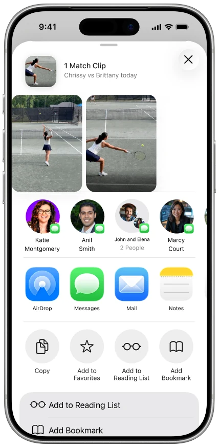 Social clip sharing screen in ShotSpin AI